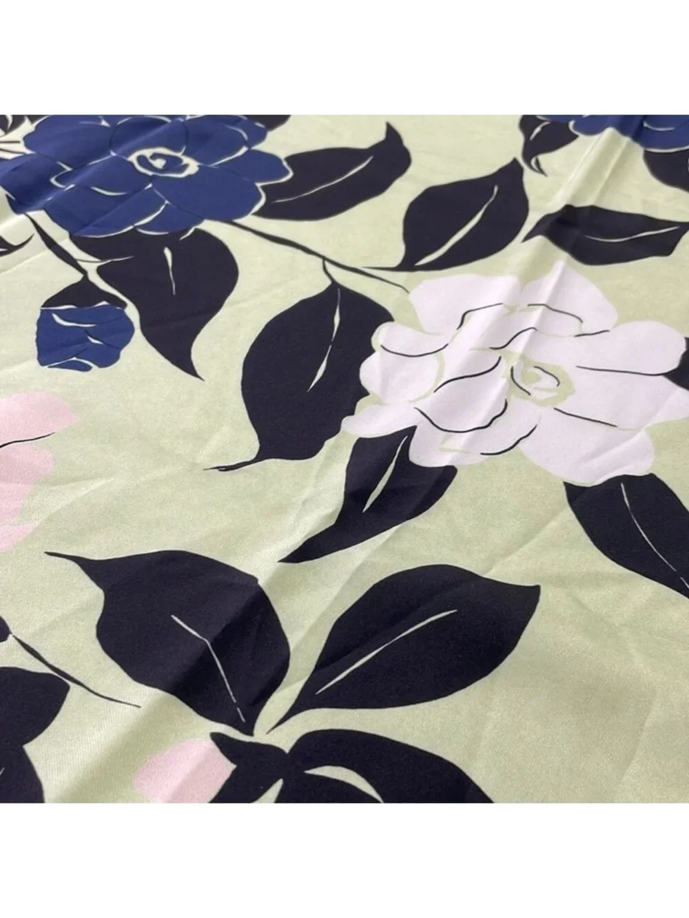 Chanel Scarf Light Green Black Multi Camellia CC Logo